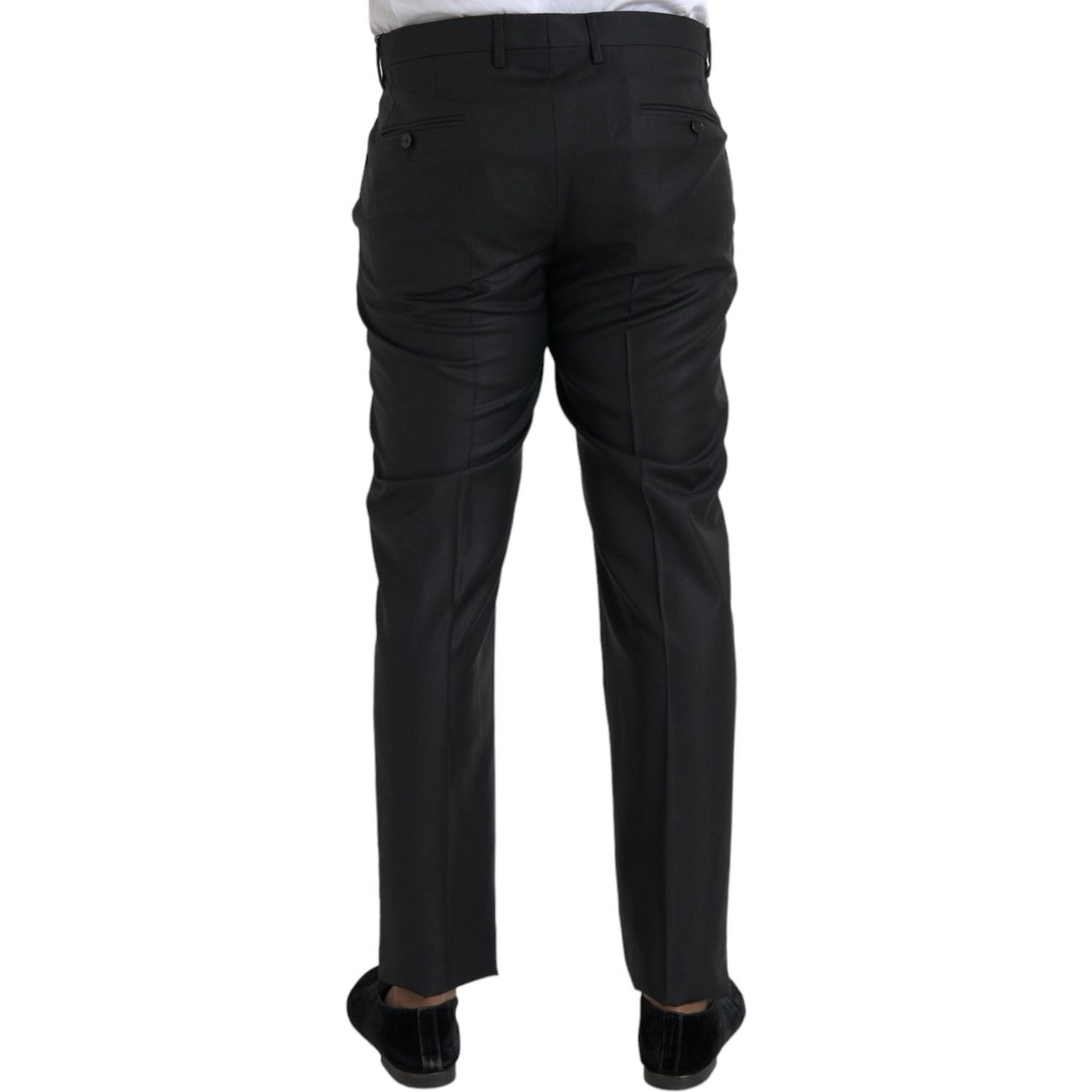 Black Wool Silk Skinny Dress Pants