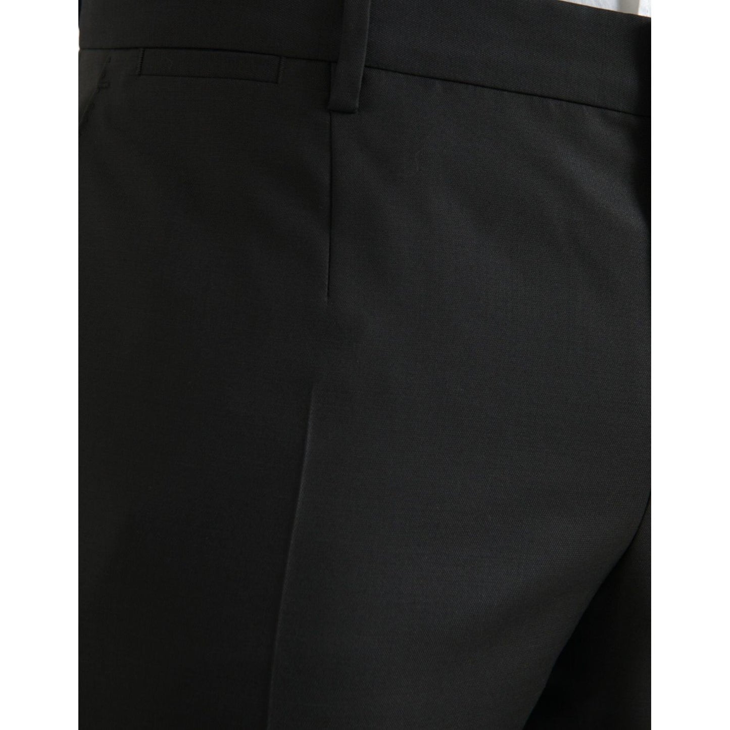 Black Wool Silk Skinny Dress Pants