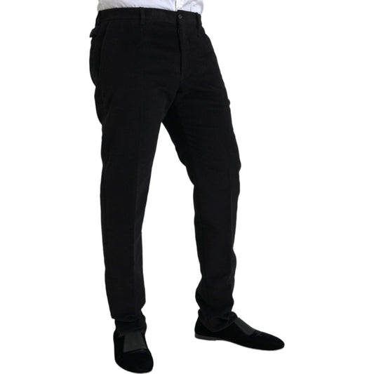 Black Cotton Velvet Skinny Pants