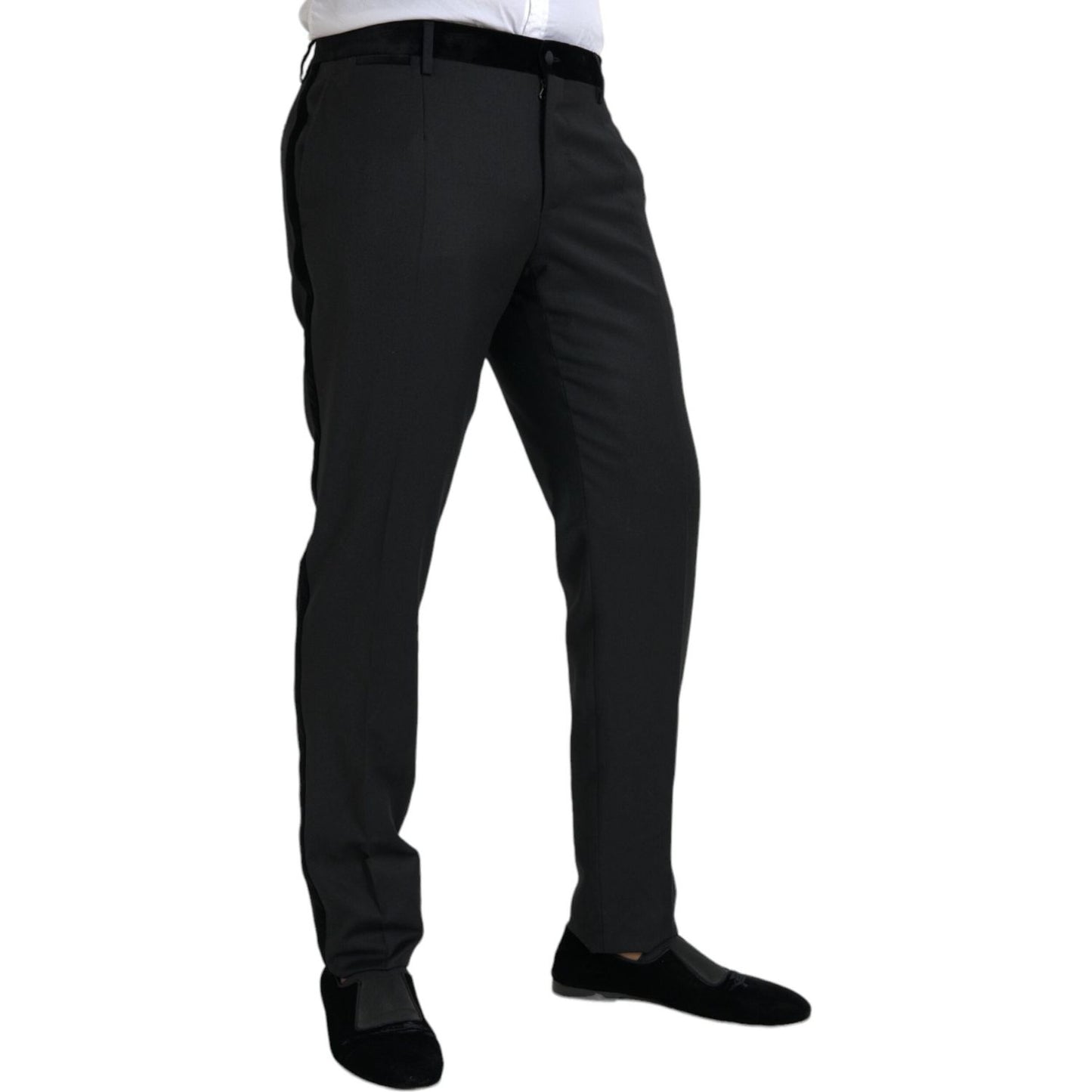 Black Silk Men Skinny Dress Pants