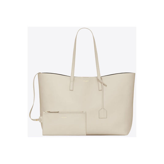 White Calf Leather Tote Shoulder Bag