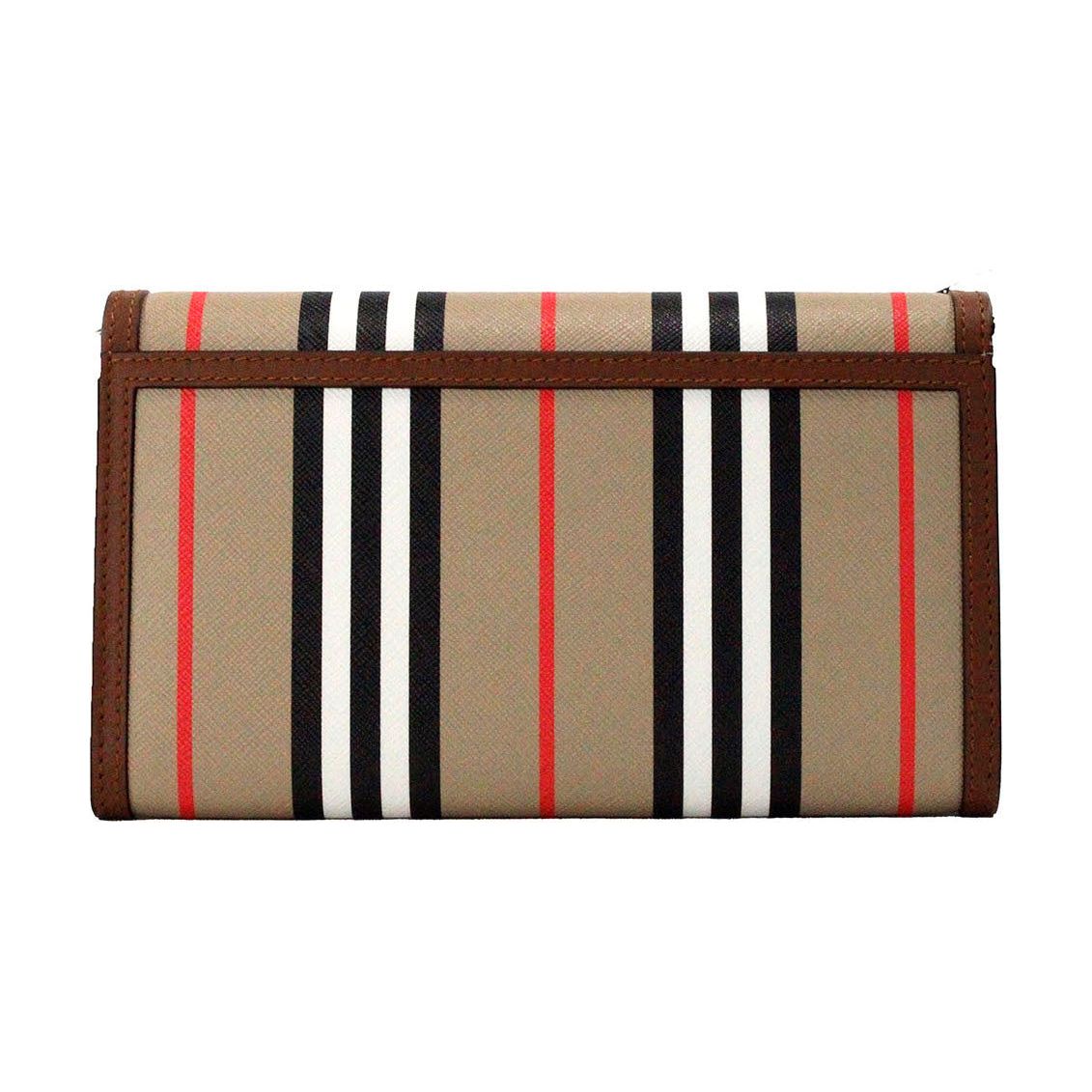 Hannah Icon Stripe Archive Tan E-Canvas Leather Wallet Crossbody Bag