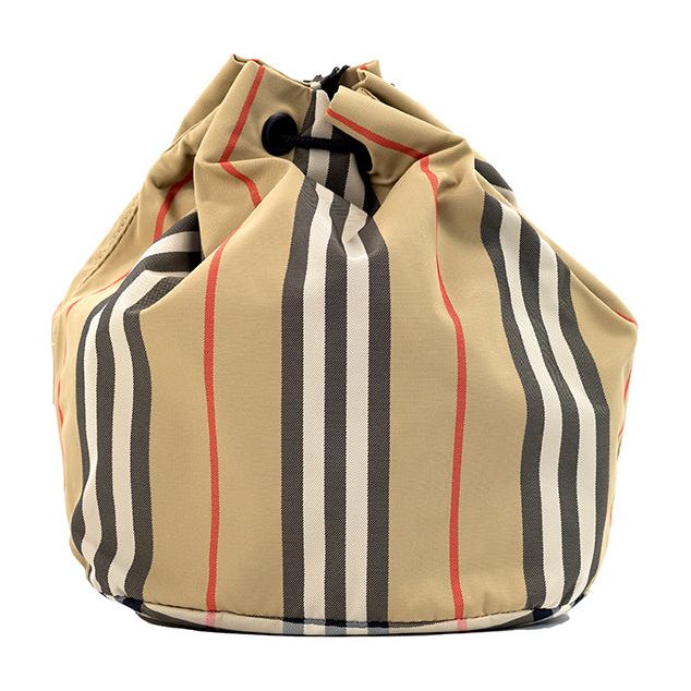 Phoebe Heritage Stripe Beige Eco Nylon Drawstring Bucket Bag