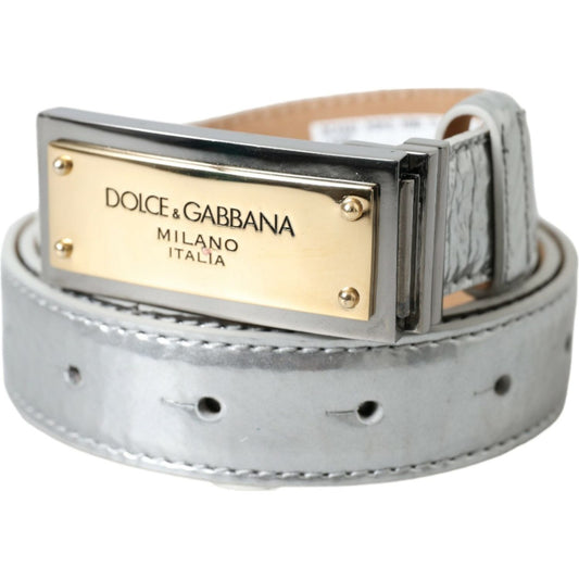 Dolce & Gabbana Silver Leather Metal Logo Buckle Belt Men Dolce & Gabbana