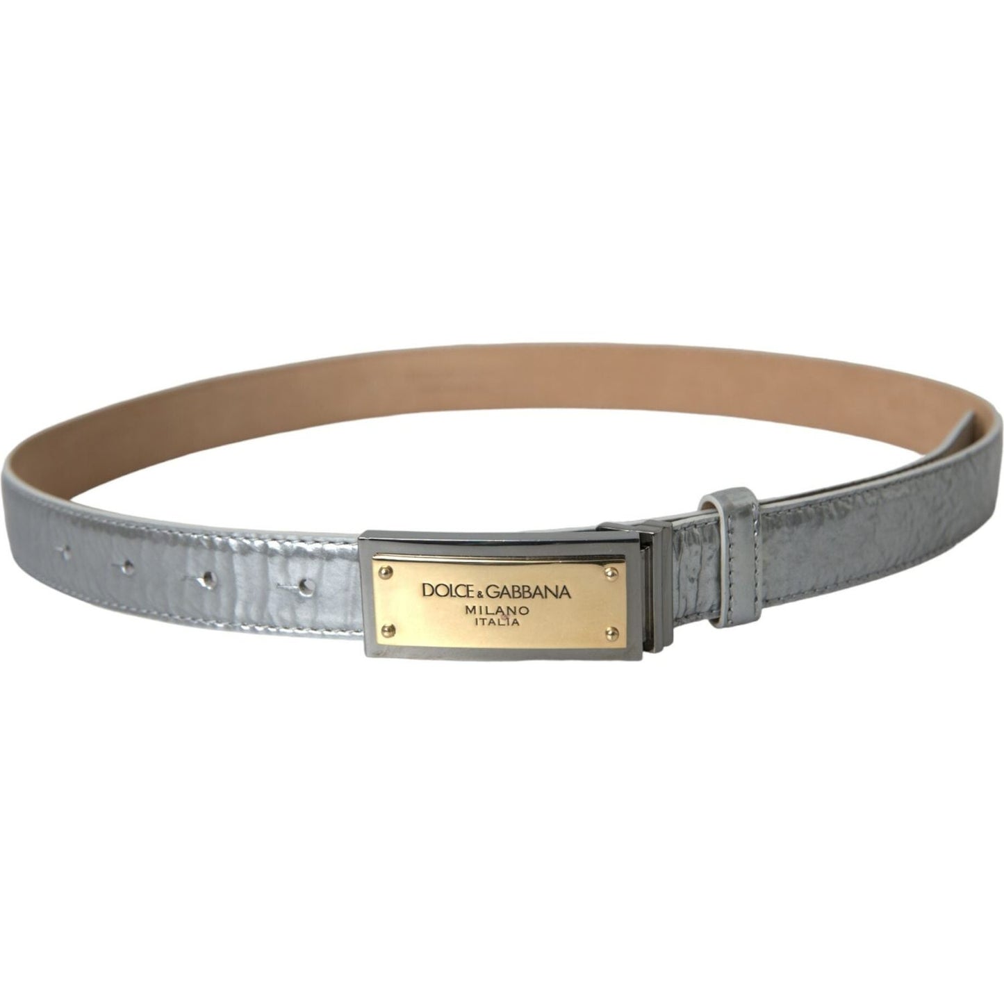 Silver Leather Metal Logo Buckle Belt Men