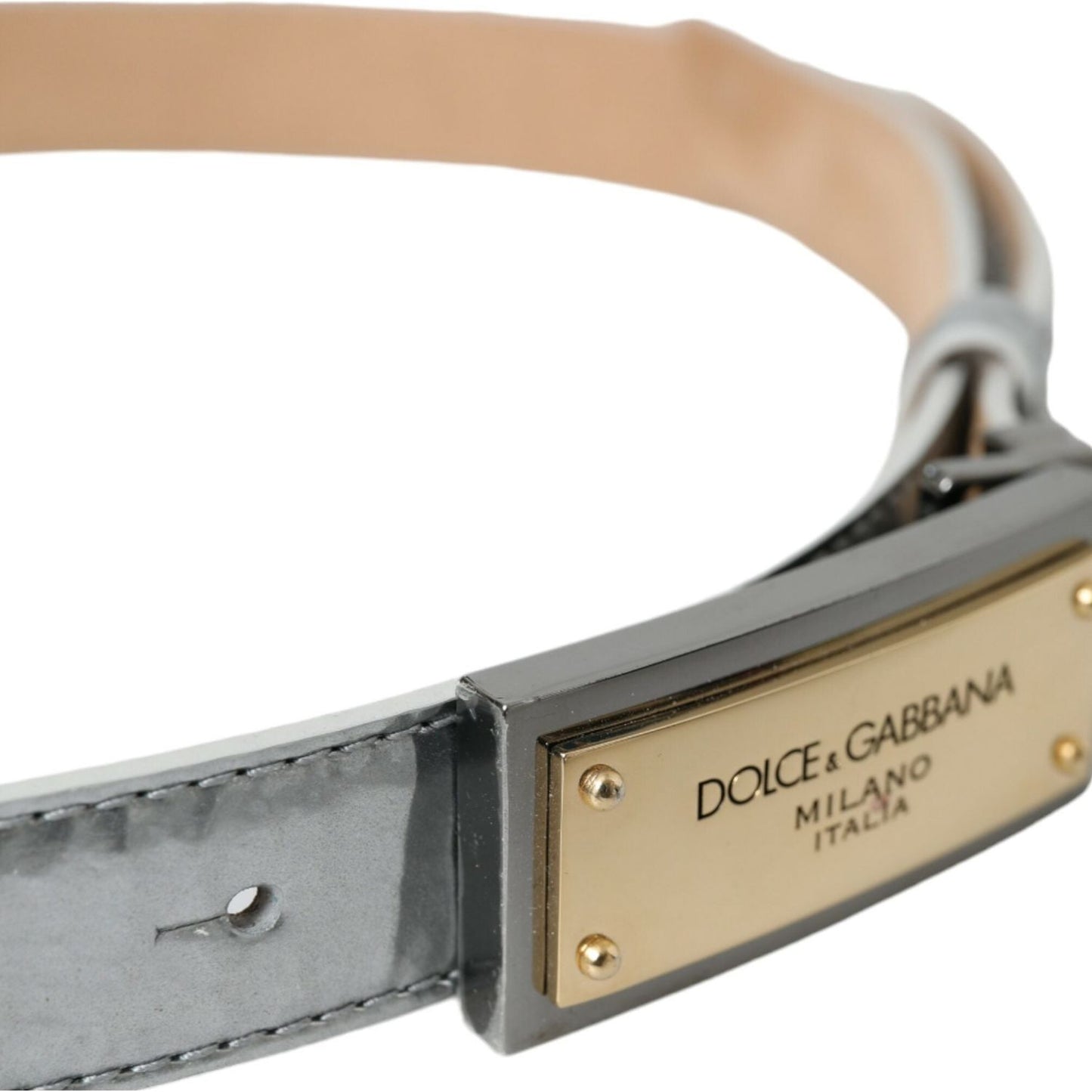 Silver Leather Metal Logo Buckle Belt Men