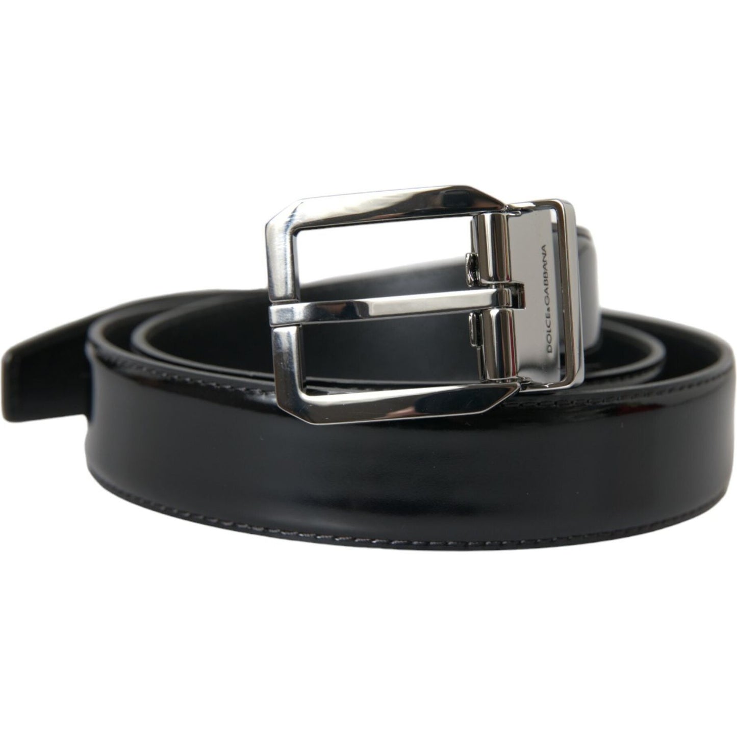 Black Leather Silver Metal Buckle Belt Men