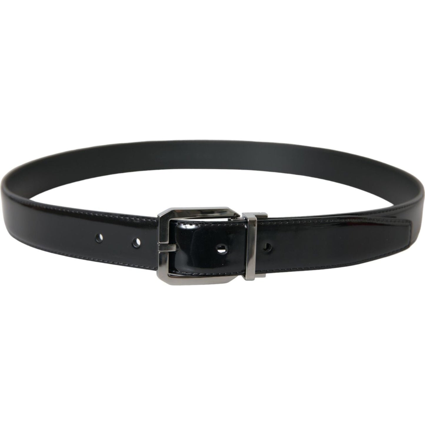 Black Leather Silver Metal Buckle Belt Men