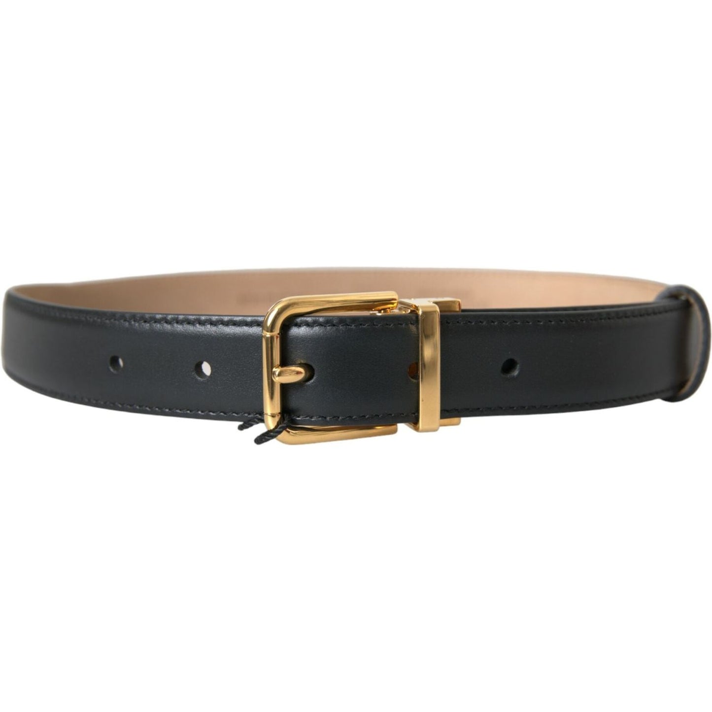 Black Leather Gold Metal Buckle Belt Men