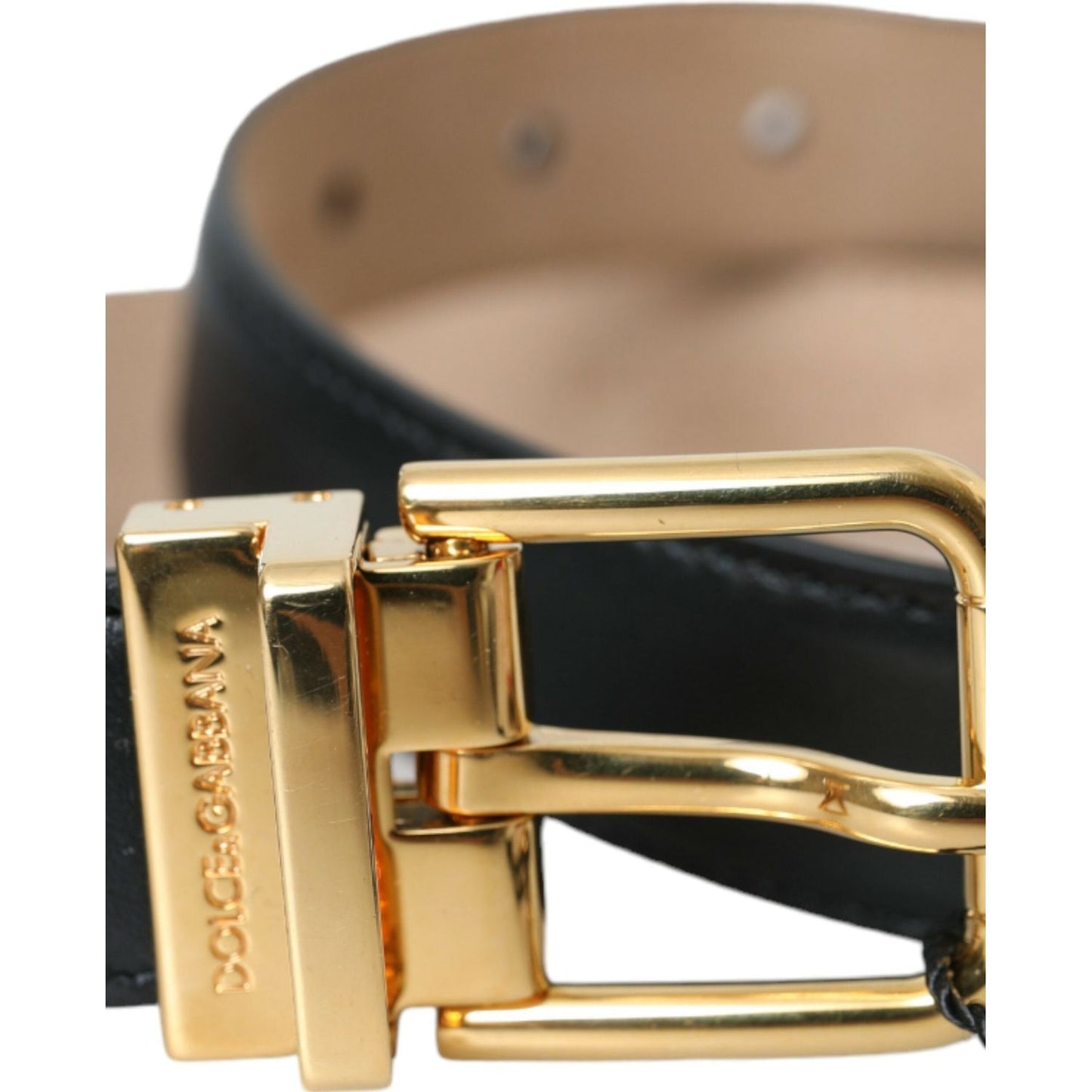 Black Leather Gold Metal Buckle Belt Men