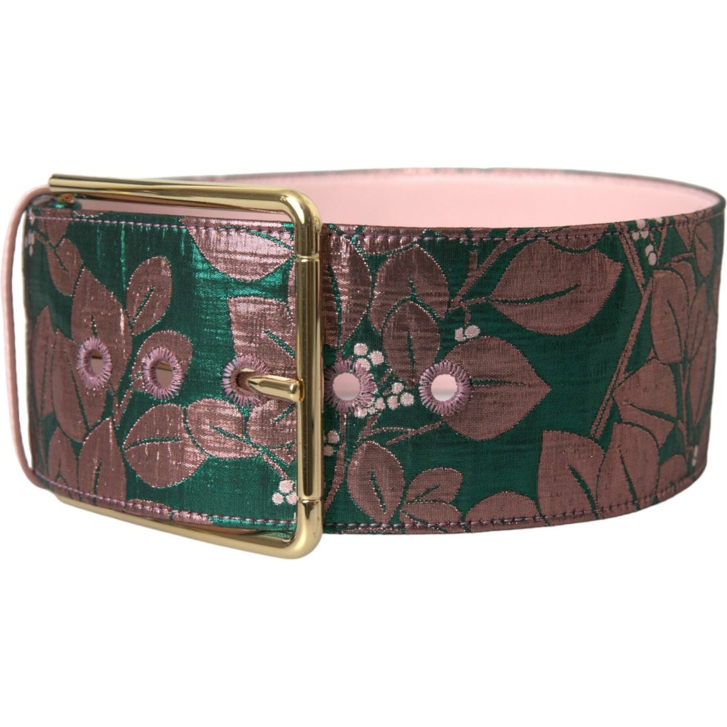 Multicolor Floral Jacquard Lurex Gold Buckle Belt