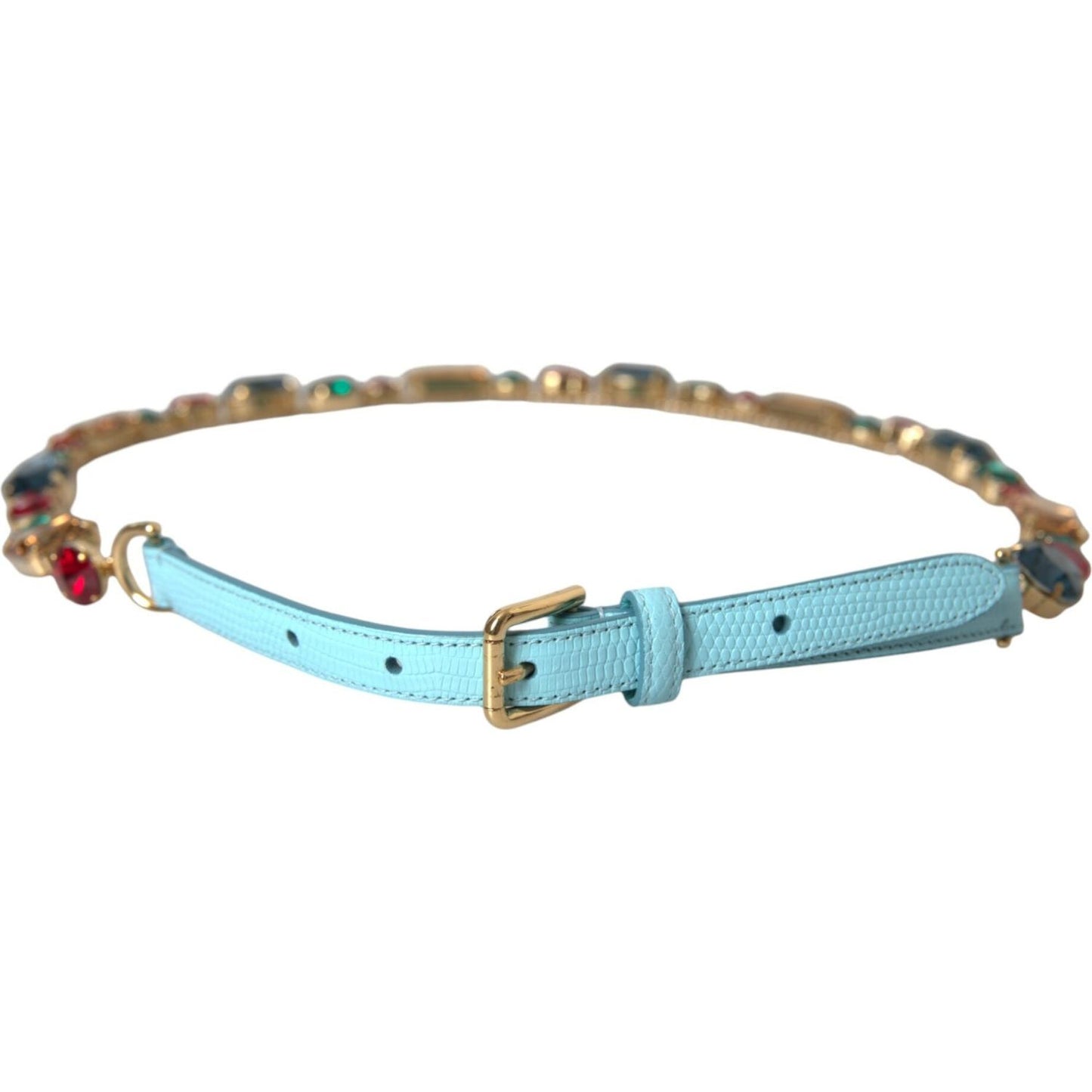 Light Blue Leather Crystal Chain Waist Belt