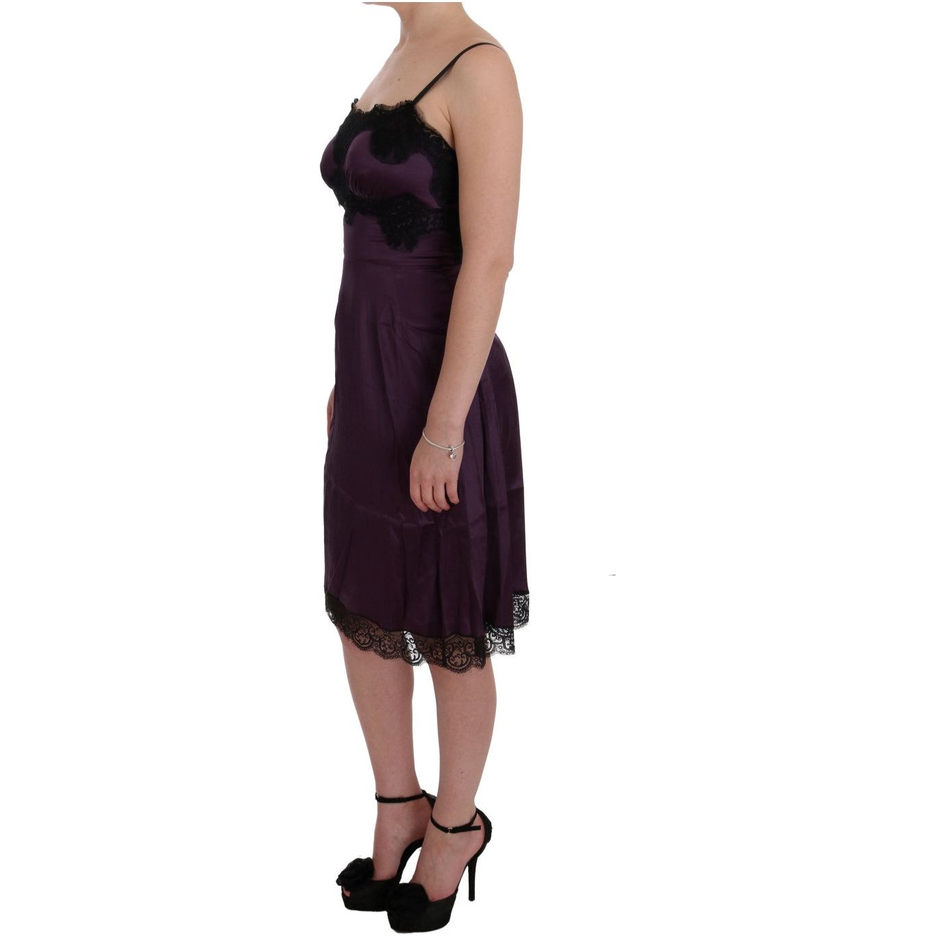 Elegant Purple Silk Lace Shift Dress