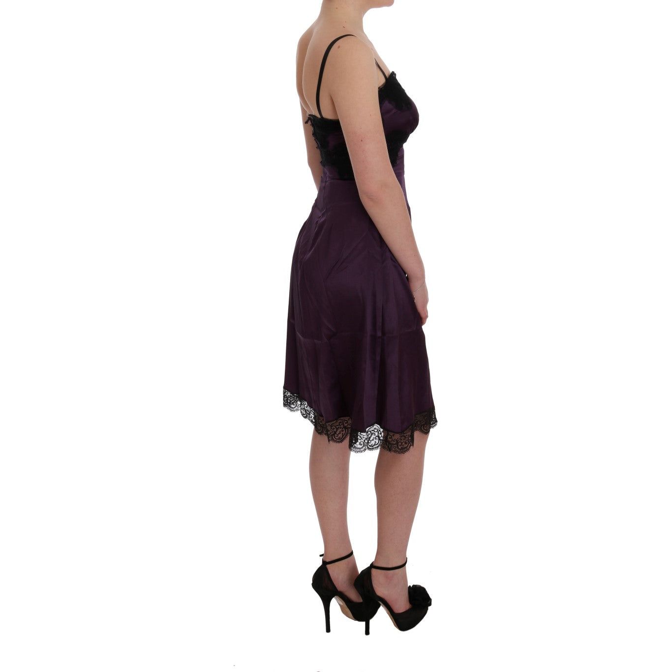 Elegant Purple Silk Lace Shift Dress