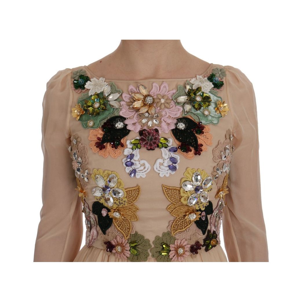 Dolce & Gabbana Elegant Floral Embroidered Silk Maxi Dress pink-silk-floral-crystal-maxi-gown-dress