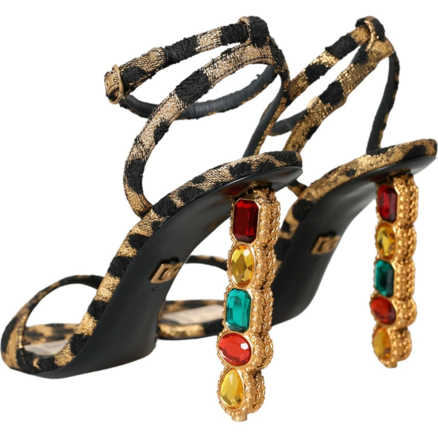 Dolce & Gabbana Gold Leopard Crystals Heels Sandals Shoes Dolce & Gabbana