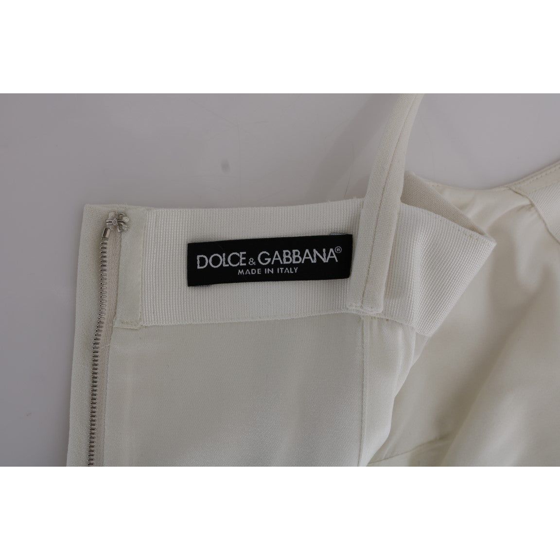 Dolce & Gabbana Elegant White Wool Shift Dress with Gold Brooch white-wool-stretch-brooch-shift-dress