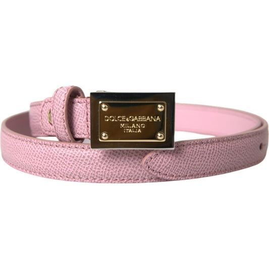 Pink Leather Gold Square Metal Buckle Belt