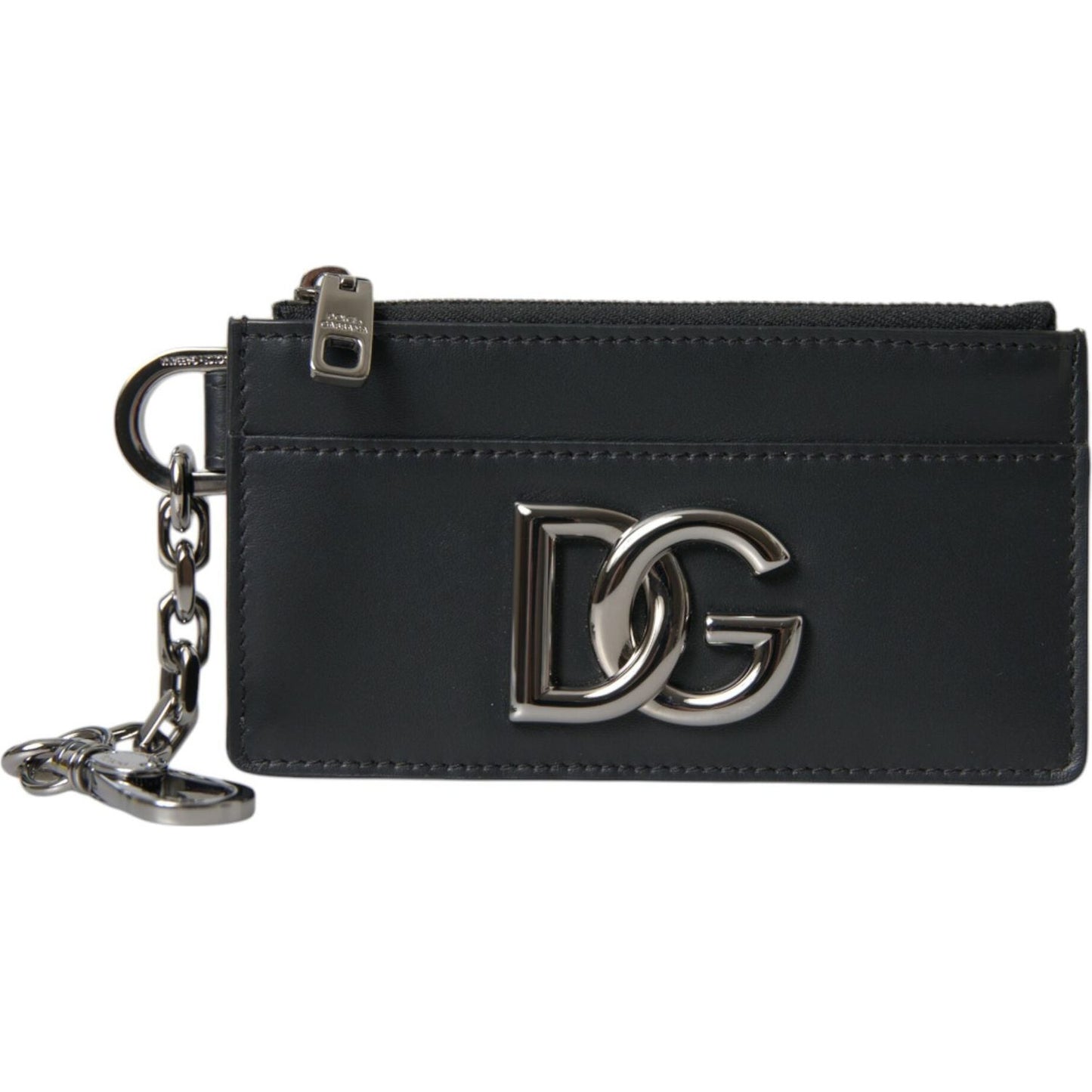 Black Calfskin Leather DG Logo Card Holder Wallet Men