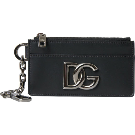 Black Calfskin Leather DG Logo Card Holder Wallet Men