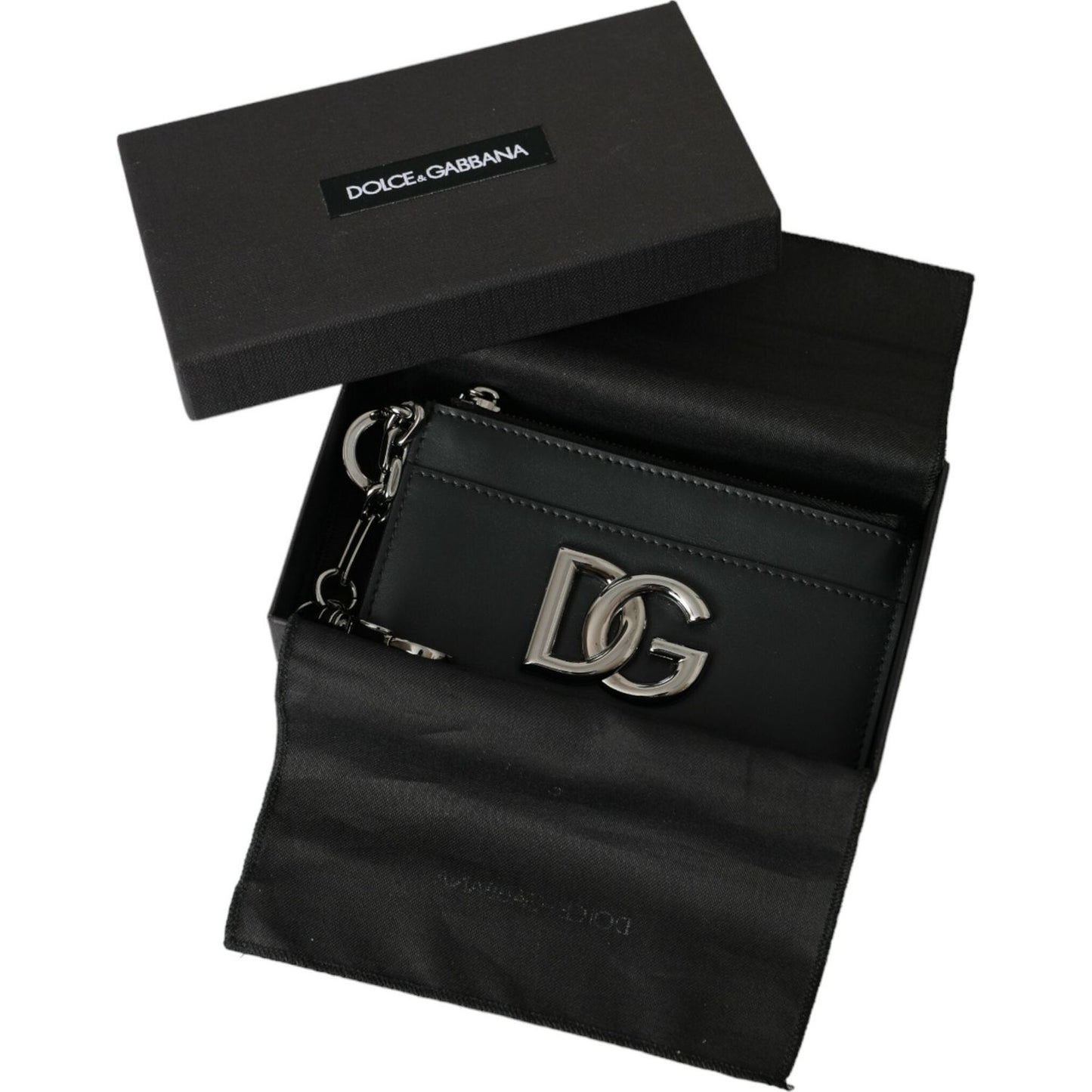 Black Calfskin Leather DG Logo Card Holder Wallet Men