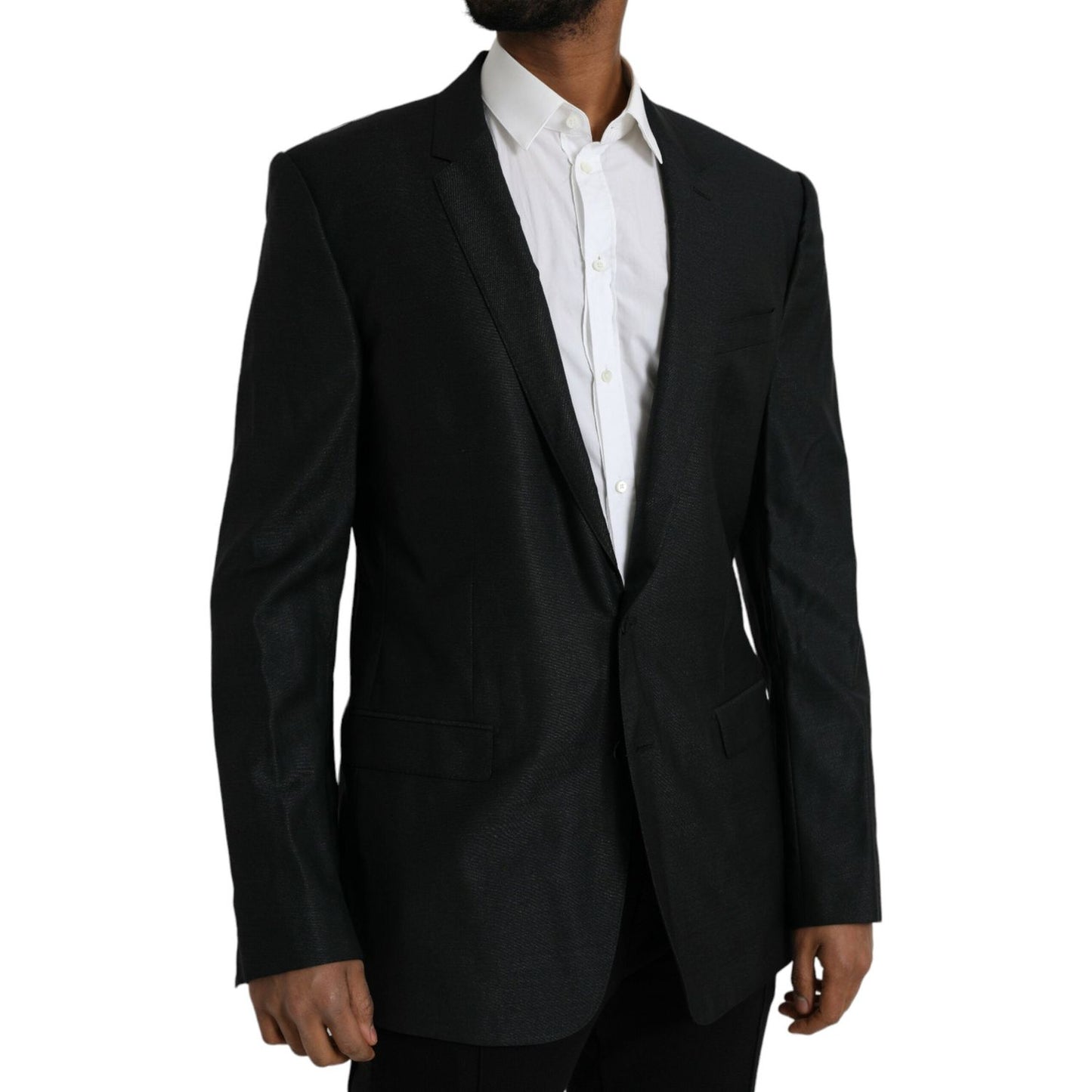 Black Wool Notch SingleBreasted Coat Blazer