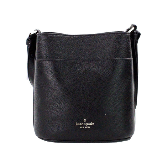 Leila Small Black Pebbled Leather Bucket Shoulder Crossbody Bag