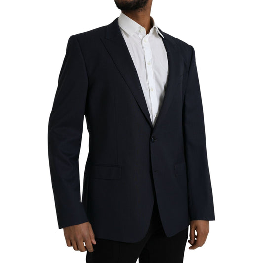 Dark Blue Wool Single Breasted Coat Blazer Dolce & Gabbana