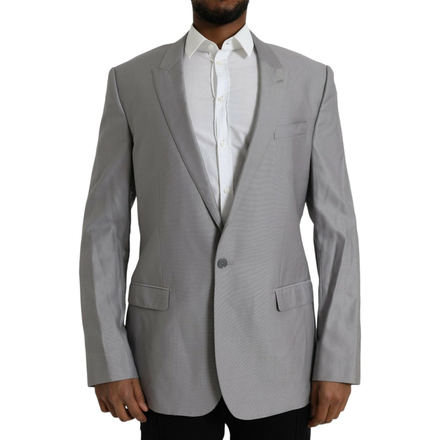 Gray Wool Peak Single Breasted Coat Blazer