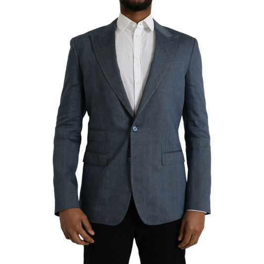 Blue Linen NAPOLI Single Breasted Coat Blazer