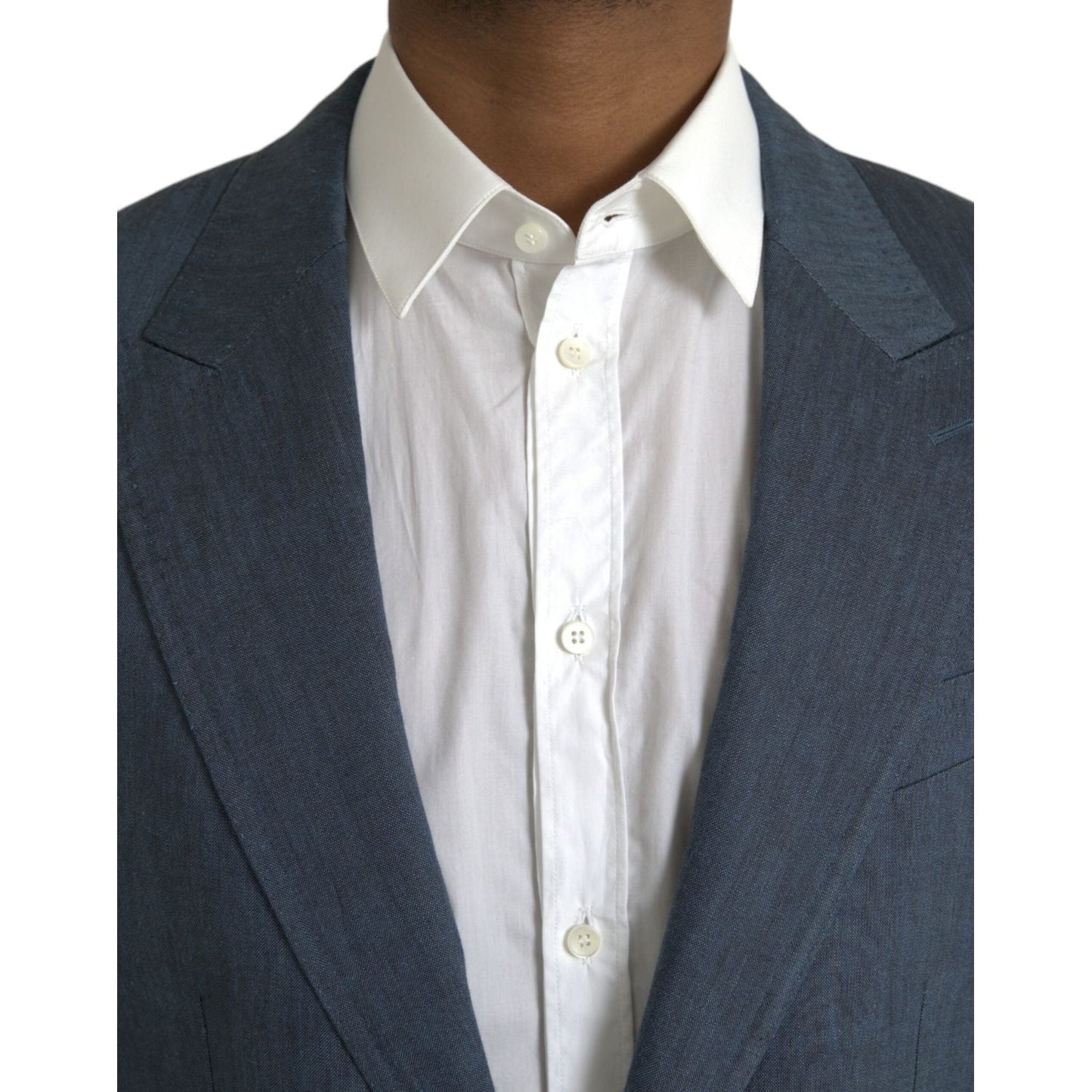 Blue Linen NAPOLI Single Breasted Coat Blazer