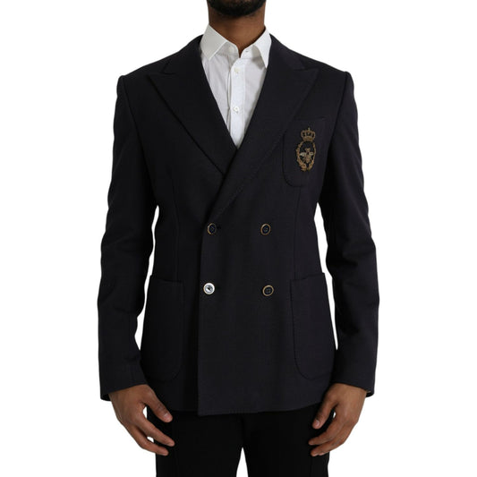 Dark Blue Crown Bee Double Breasted Blazer