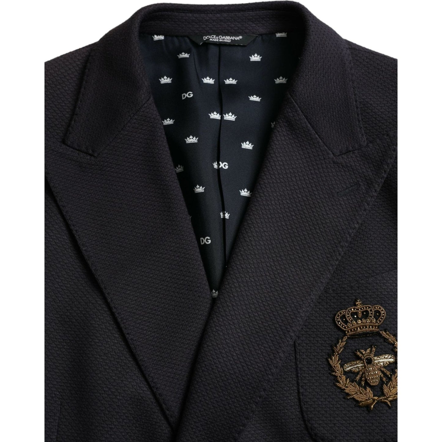 Dark Blue Crown Bee Double Breasted Blazer