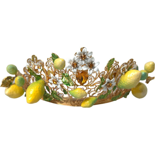 Gold Tone Brass Crystal Sicily Lemon Head Crown Tiara