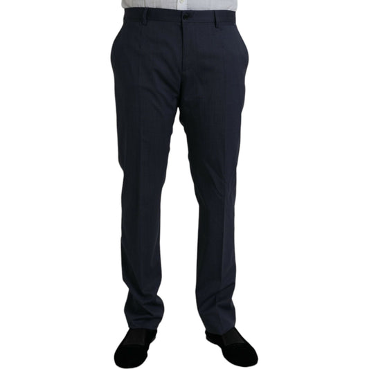 Blue Wool Slim Fit Dress Formal Pants