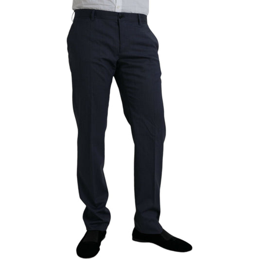 Blue Wool Slim Fit Dress Formal Pants