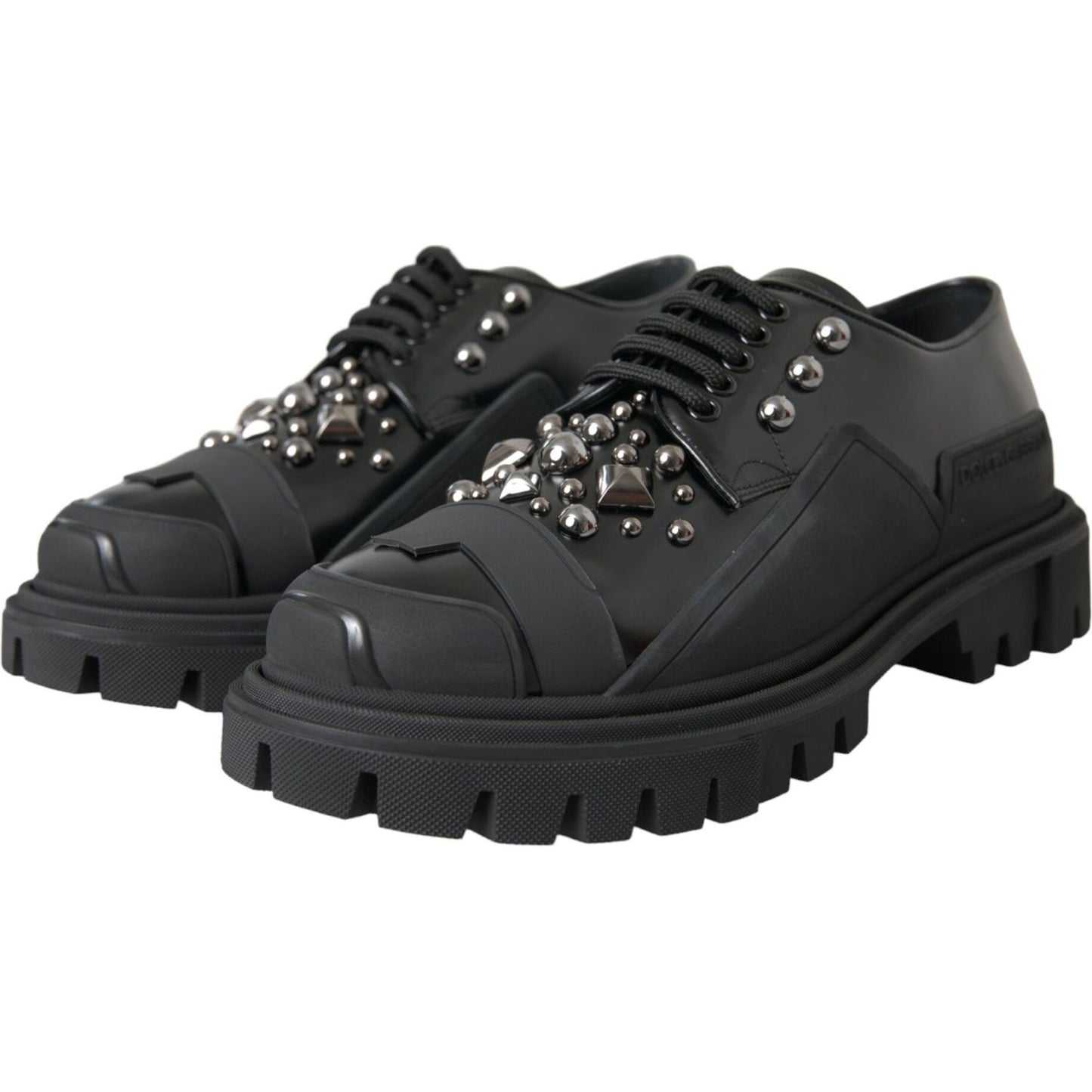 Black Leather Studded Trekking Sneakers Shoes