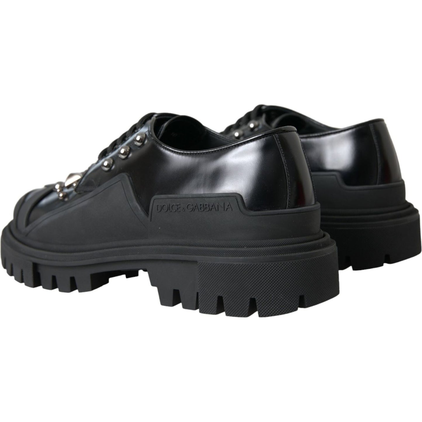 Black Leather Studded Trekking Sneakers Shoes