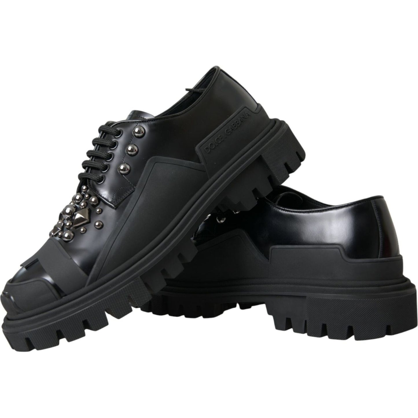 Dolce & Gabbana Black Leather Studded Trekking Sneakers Shoes Dolce & Gabbana