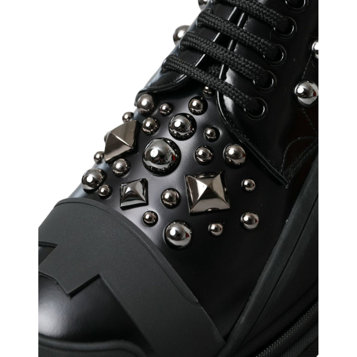 Dolce & Gabbana Black Leather Studded Trekking Sneakers Shoes Dolce & Gabbana