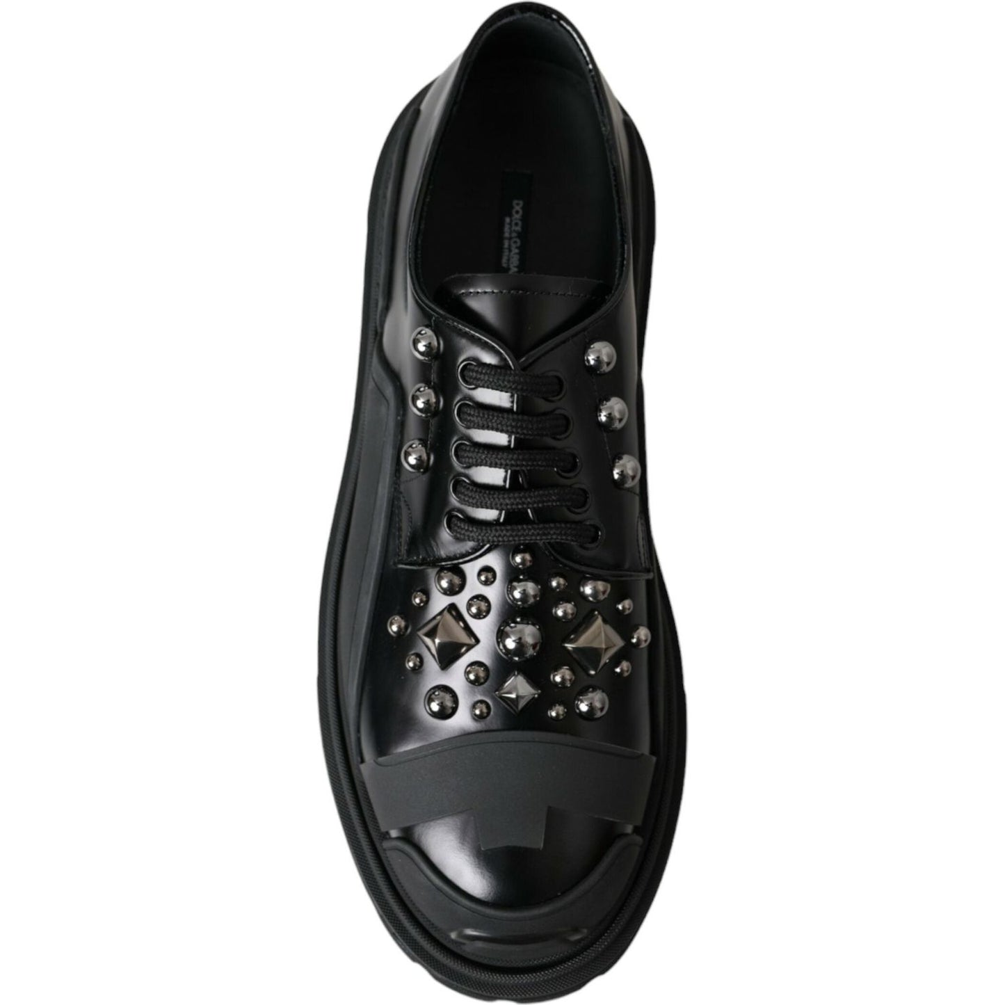 Dolce & Gabbana Black Leather Studded Trekking Sneakers Shoes Dolce & Gabbana