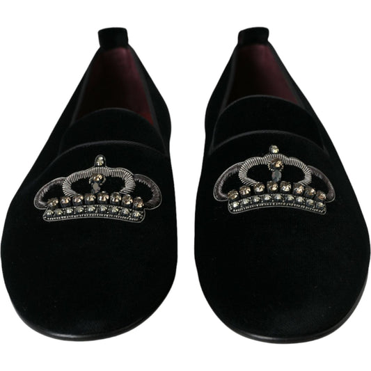 Black Velvet Crystal Crown Men Loafers Shoes