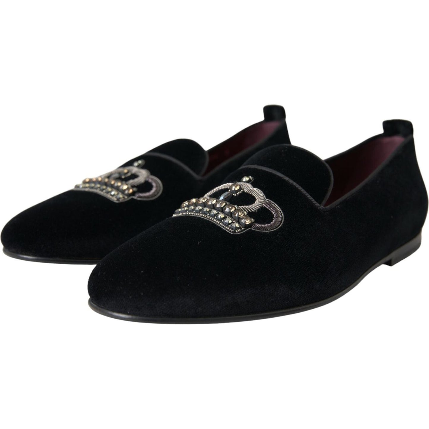 Black Velvet Crystal Crown Men Loafers Shoes