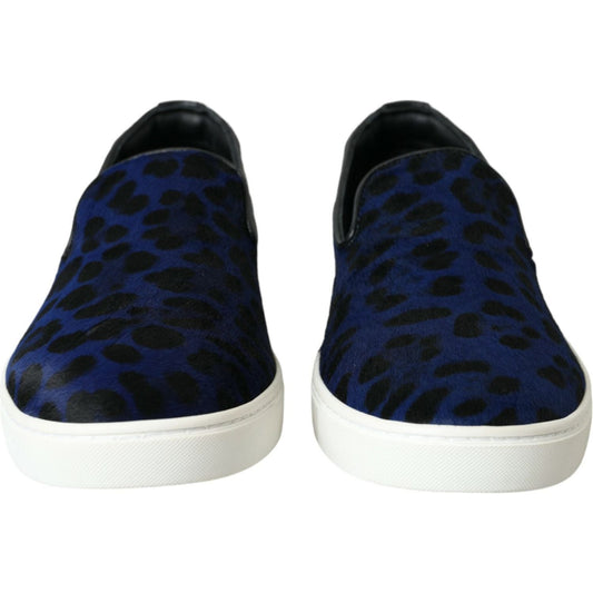 Blue Calfskin Hair Leopard Sneakers Shoes