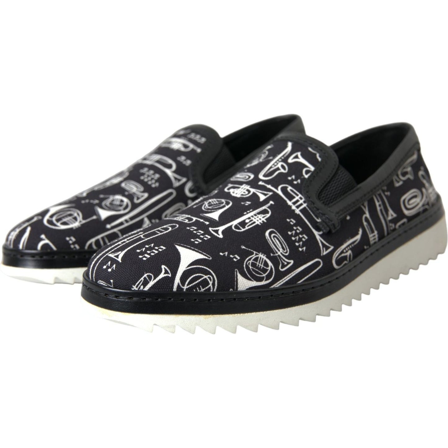 Black Instrument Print Slip On Loafers Shoes