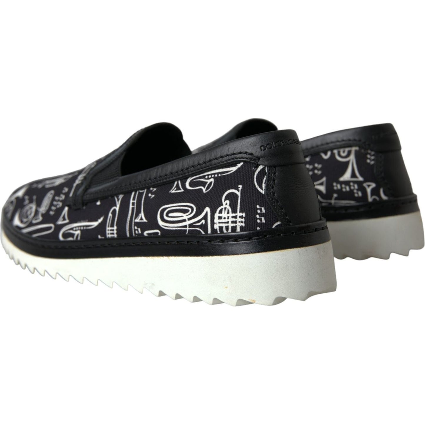 Black Instrument Print Slip On Loafers Shoes