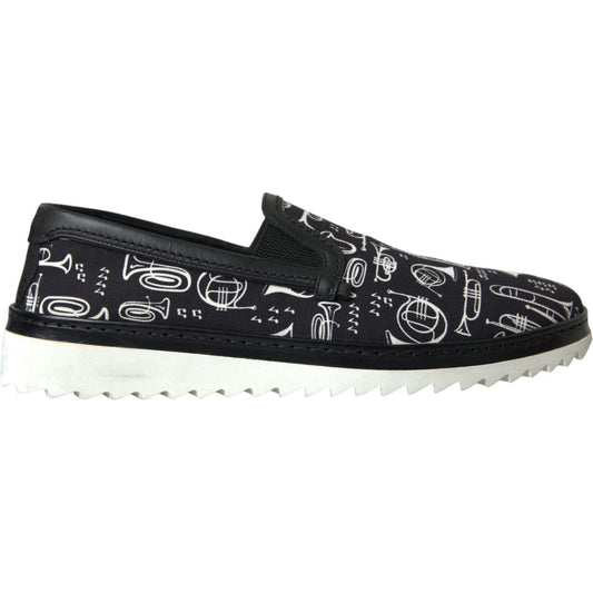 Black Instrument Print Slip On Loafers Shoes