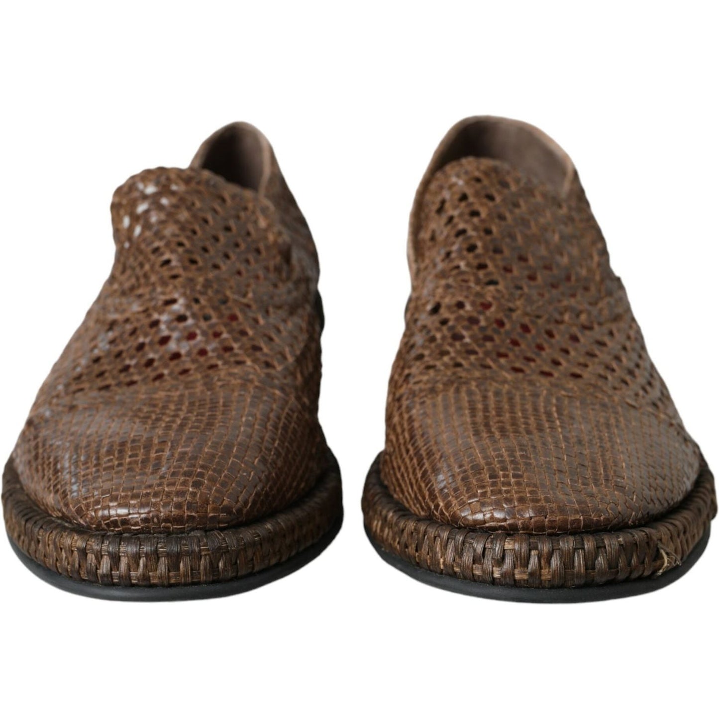 Brown Woven Leather Loafers Casual Shoes