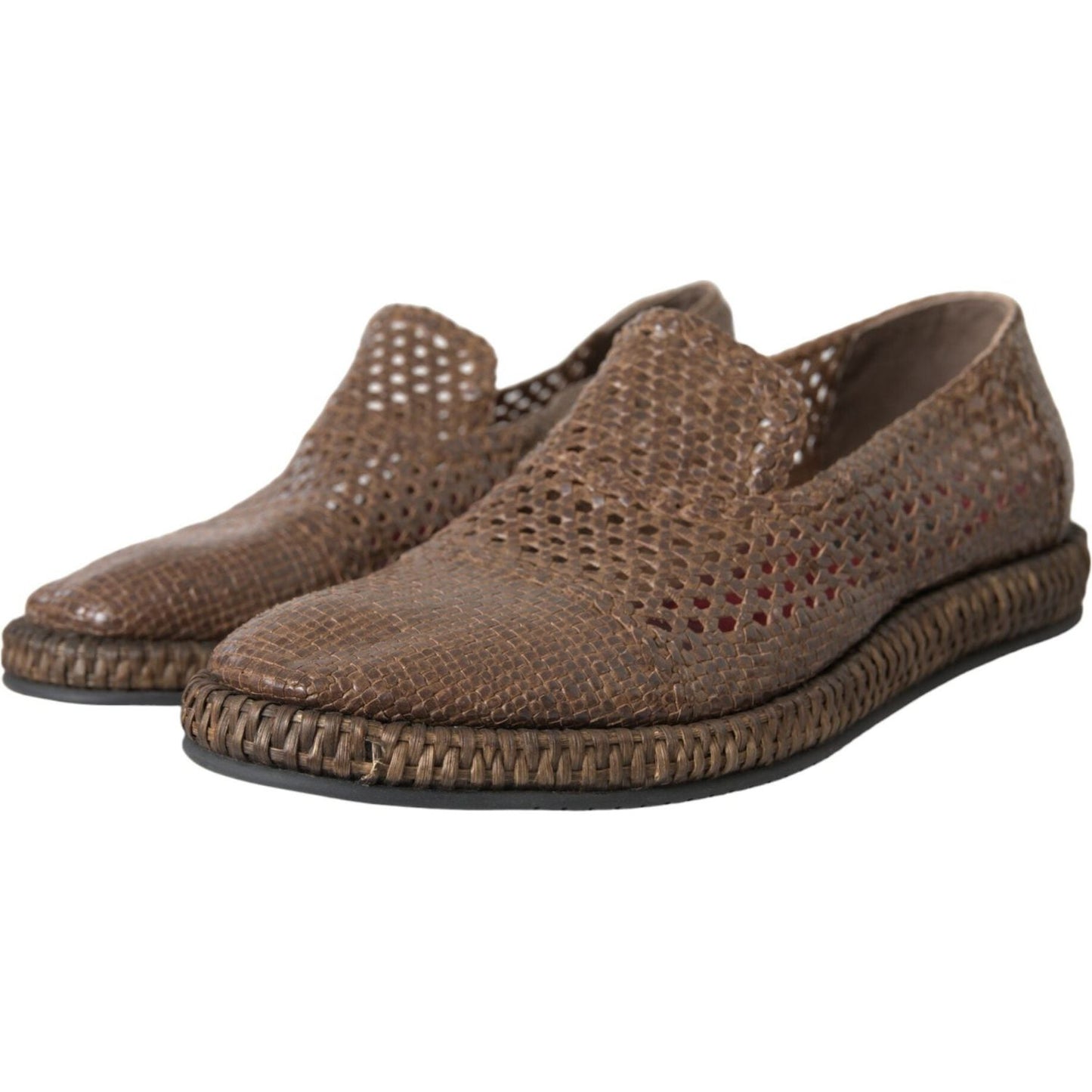 Brown Woven Leather Loafers Casual Shoes