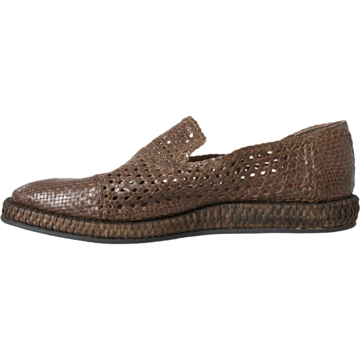 Brown Woven Leather Loafers Casual Shoes